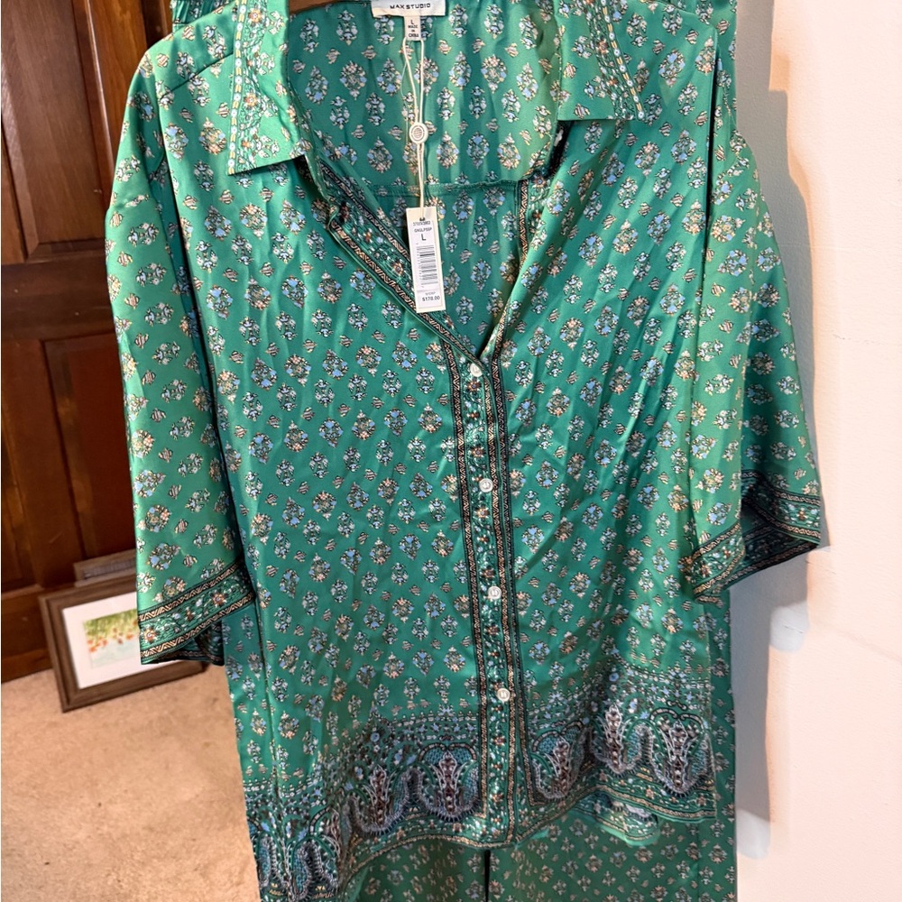 Green Patterned Button-Up shirt and pants